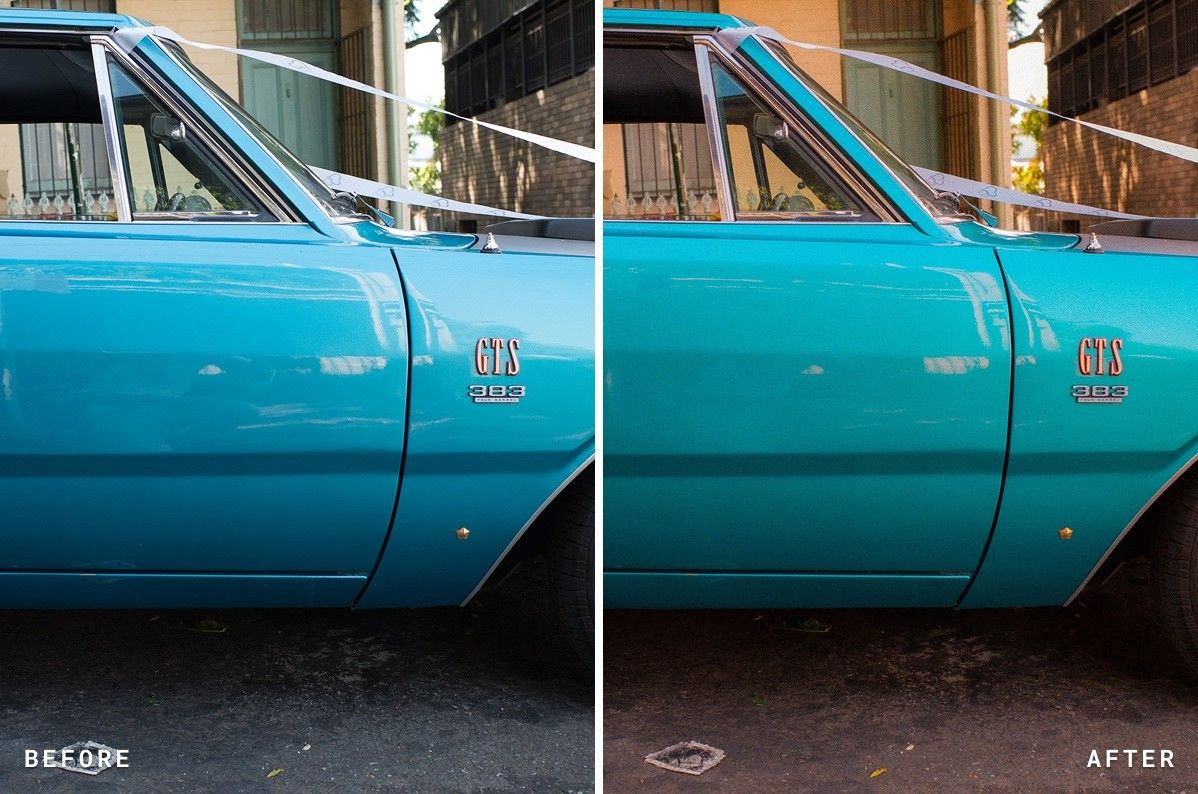 Before and after: a turquoise vintage car door