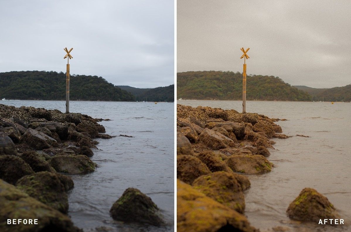 Before and after: rocks along a lakeshore