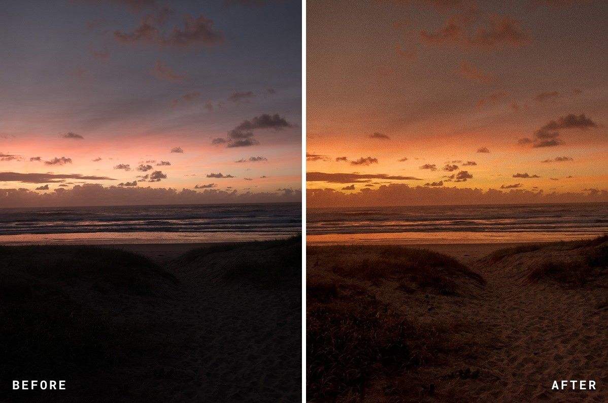Before and after: an ocean sunset